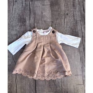 Little Lass Baby Girls 3-6M Dress & Top Set Pink Suede Look Eyelet Hem